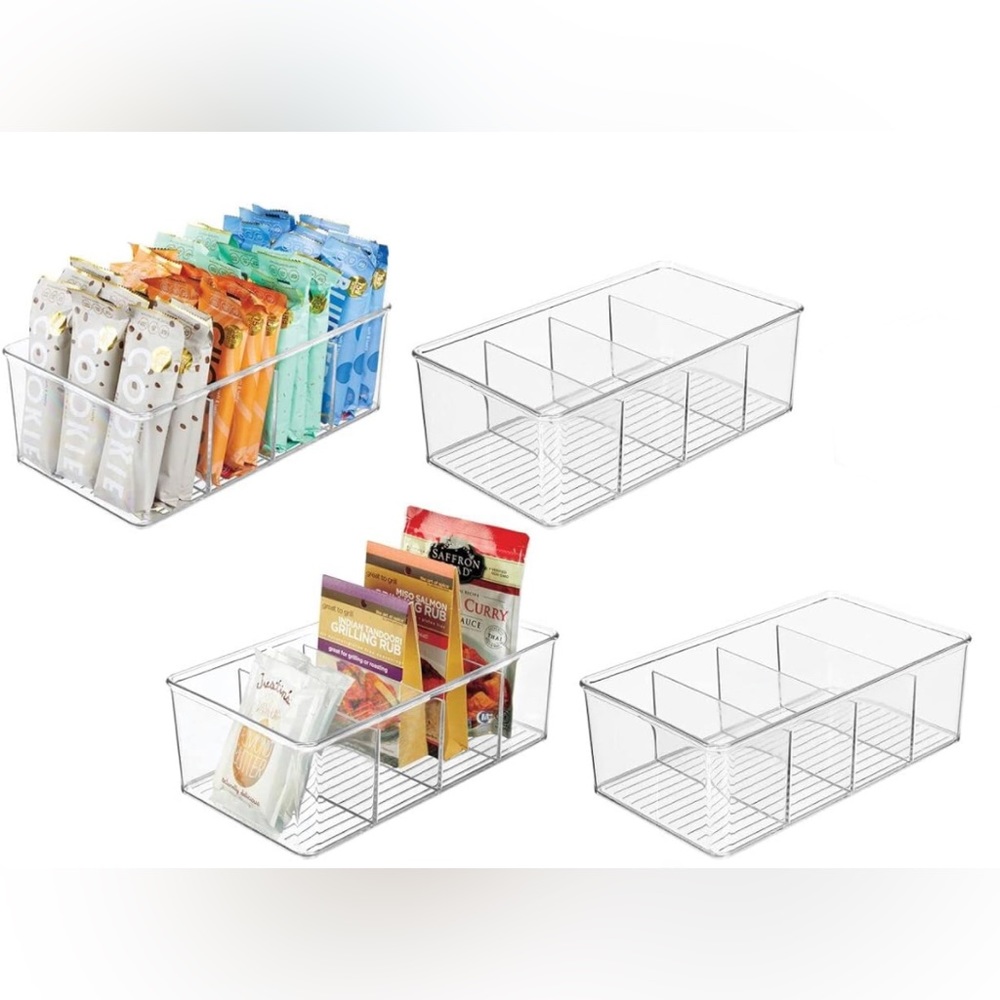4 Section Divided Clear Bin, (4 pack)